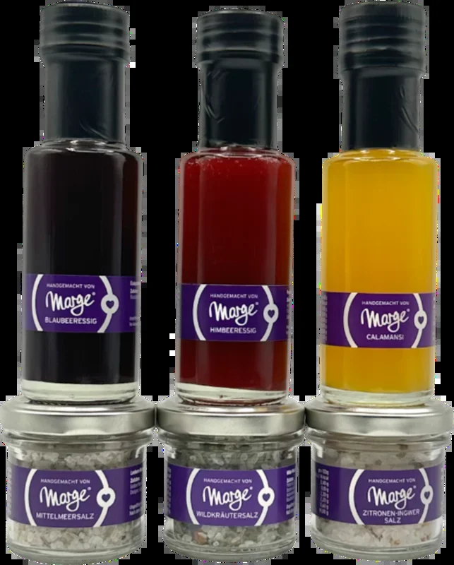 Marge’s Minis Vinegar & Salt tasting pack (3x fruit pulp vinegar + 3x salt mix)